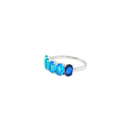 Asfour Crystal Fashion Ring With Blue & Gradient Aquamarine Oval Stones In 925 Sterling Silver-RM0167-MB-7