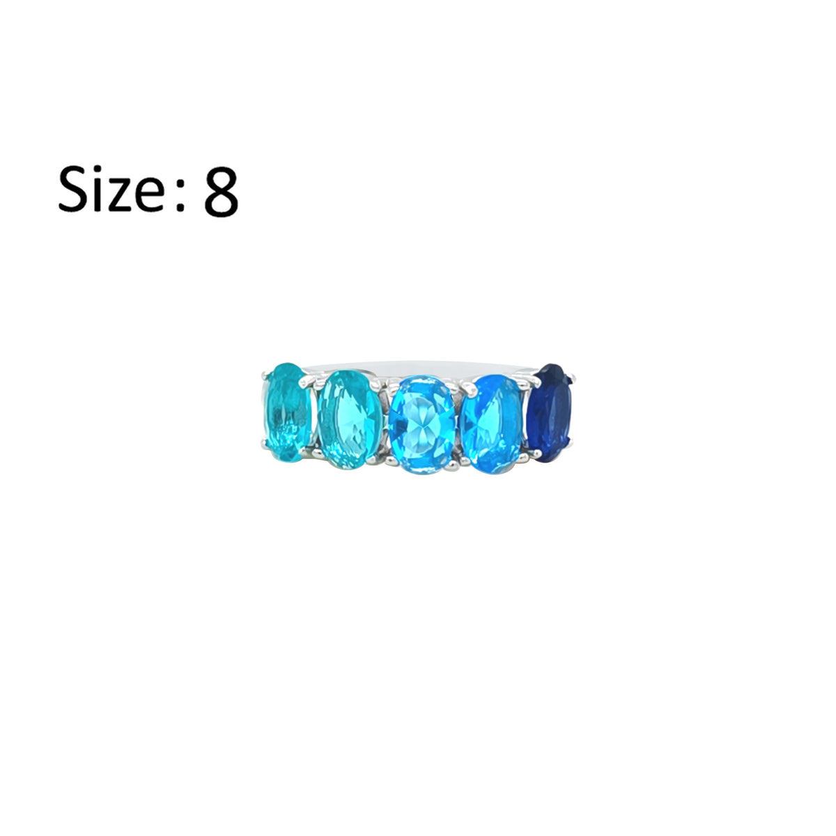Asfour Crystal Fashion Ring With Blue & Gradient Aquamarine Oval Stones In 925 Sterling Silver-RM0167-MB-8