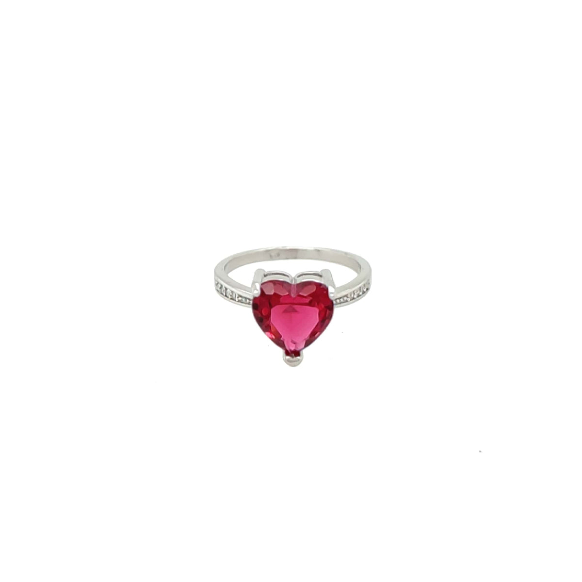 Asfour 925 Sterling Silver Heart Ring With Red Zircon Stones