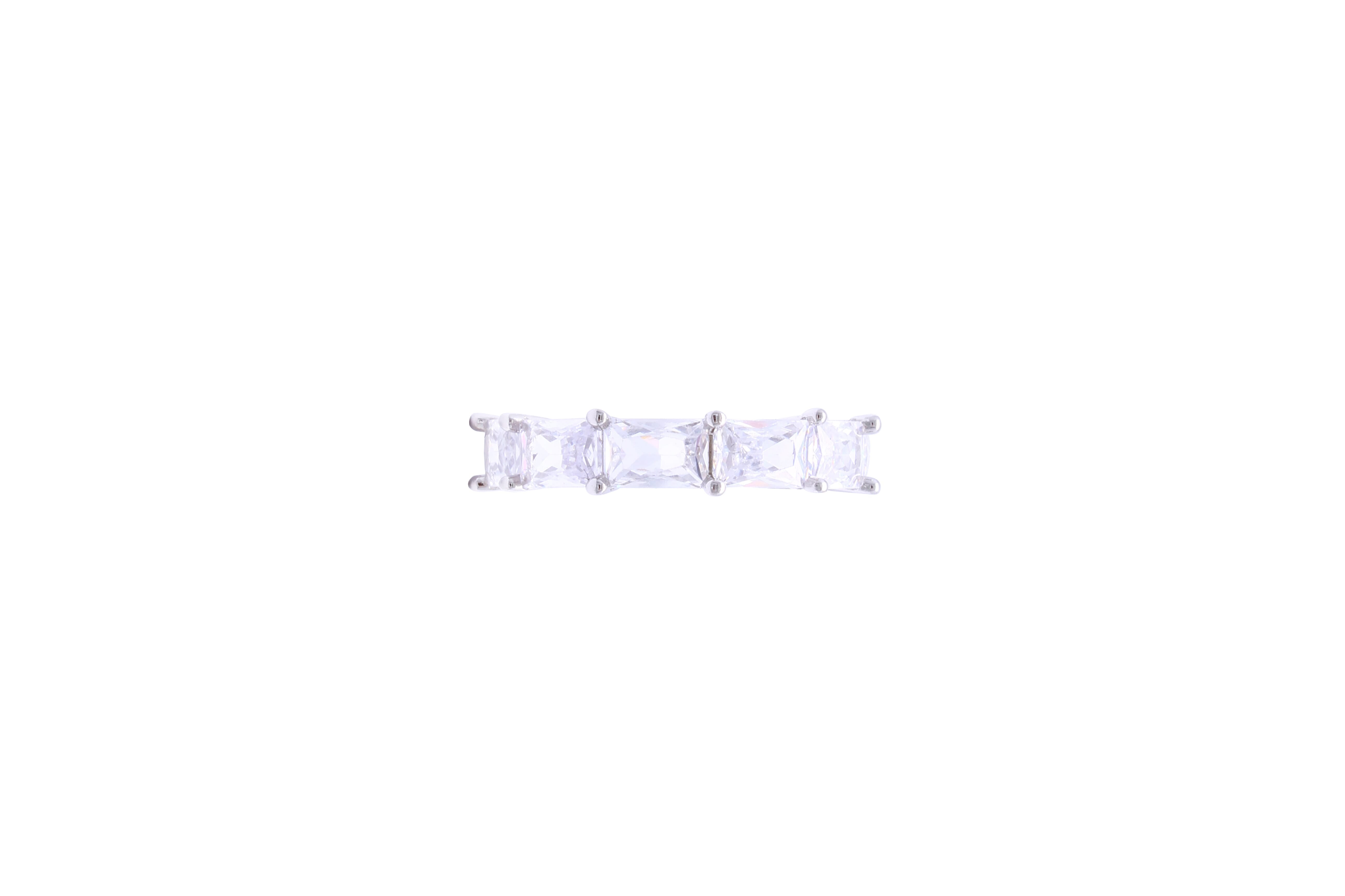 Asfour Crystal Band Ring With Emerald Cut Zircon Stones In 925 Sterling Silver RR0312-8