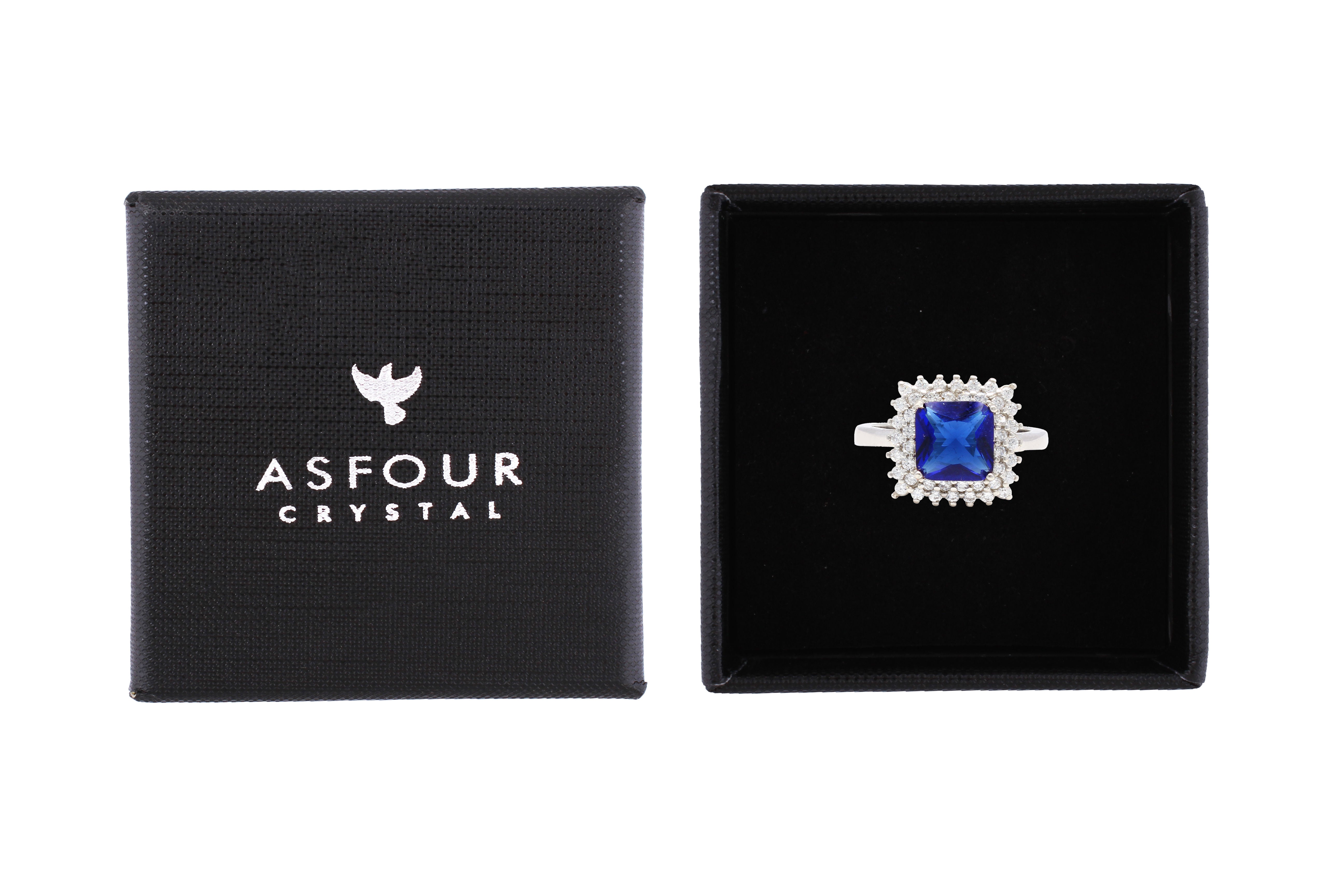 Asfour Cocktail Ring Inlaid With Blue Zircon Stone In 925 Sterling Silver RR0328-B-9