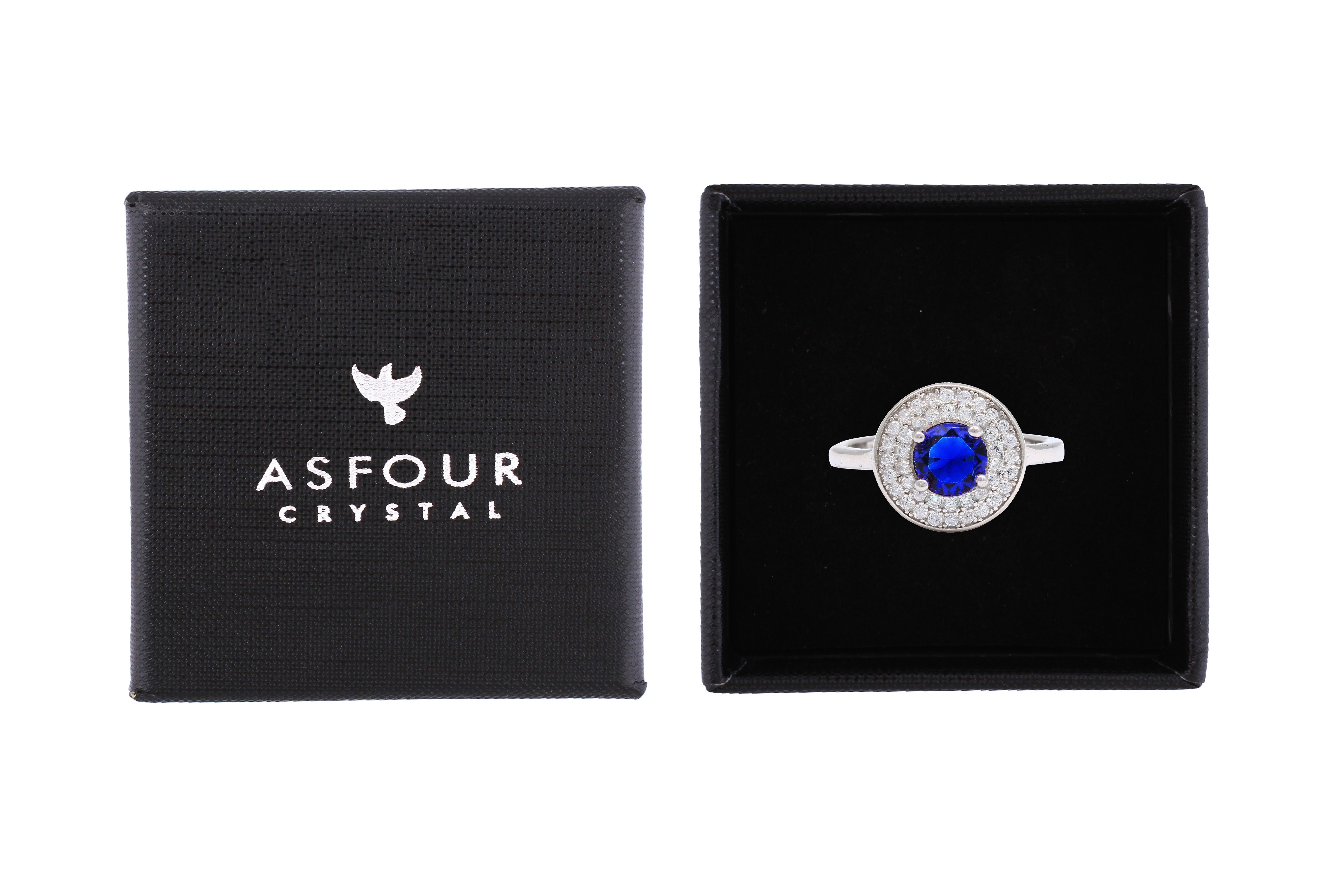 Asfour Halo Ring With Blue Round Design In 925 Sterling Silver RR0330-B-8