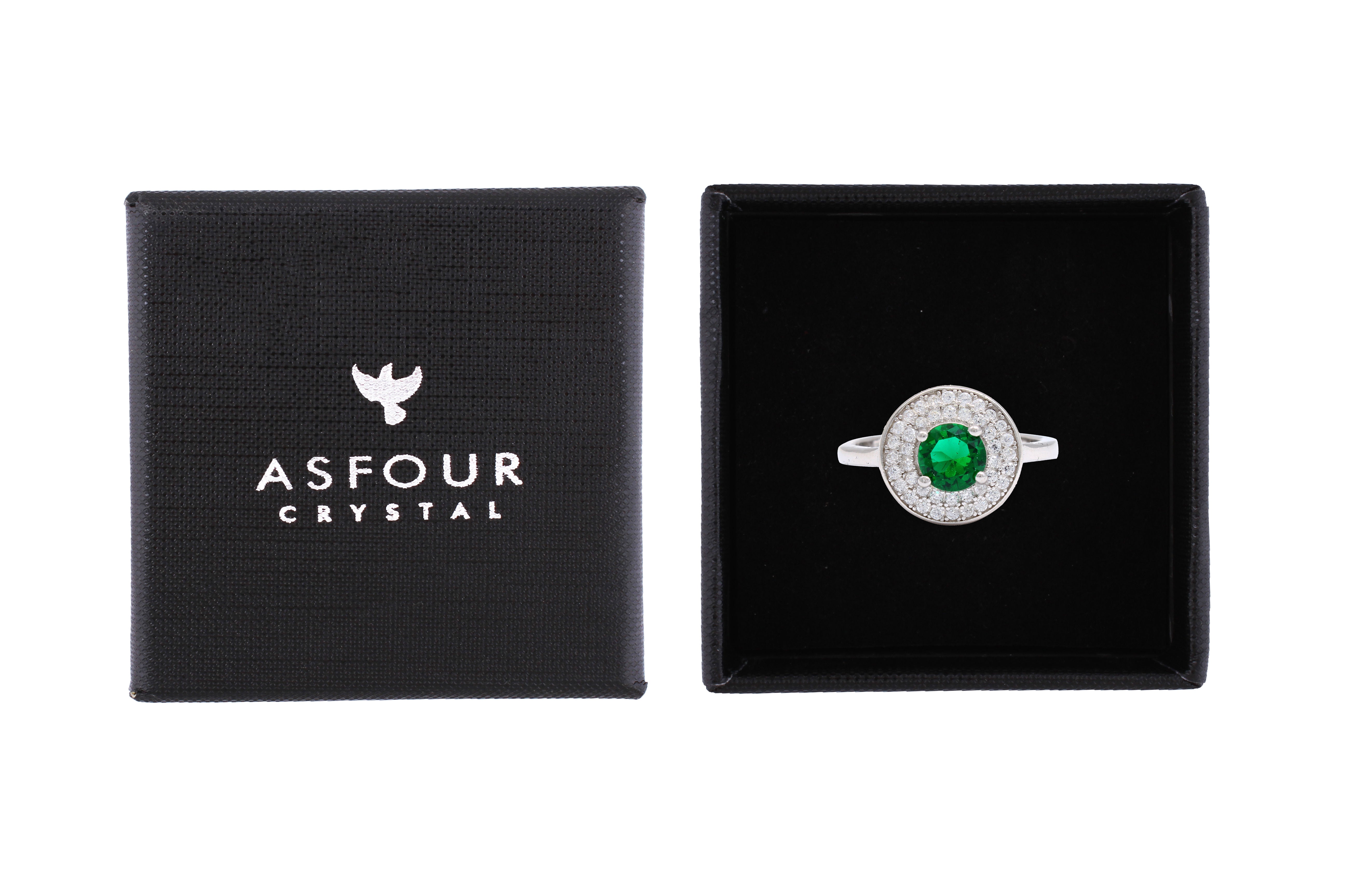 Asfour Halo Ring With Green Round Design In 925 Sterling Silver RR0330-G-8