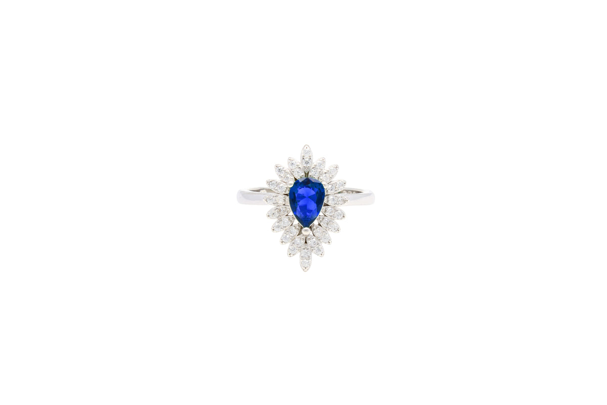 Asfour Cluster Ring With Blue Pear Design In 925 Sterling Silver RR0331-B-8