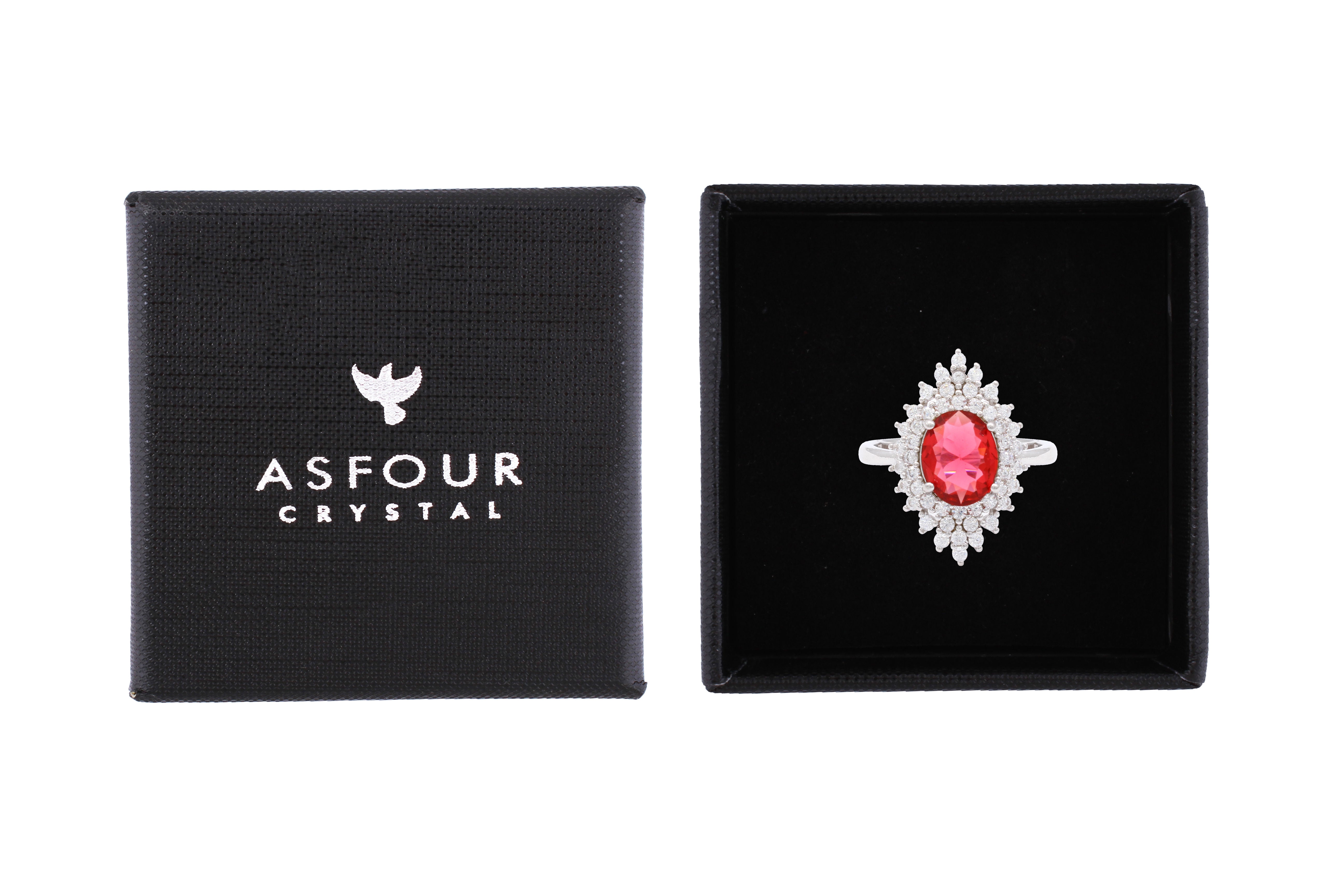 Asfour Cluster Ring With Fuchsia Oval Design In 925 Sterling Silver RR0332-F-8