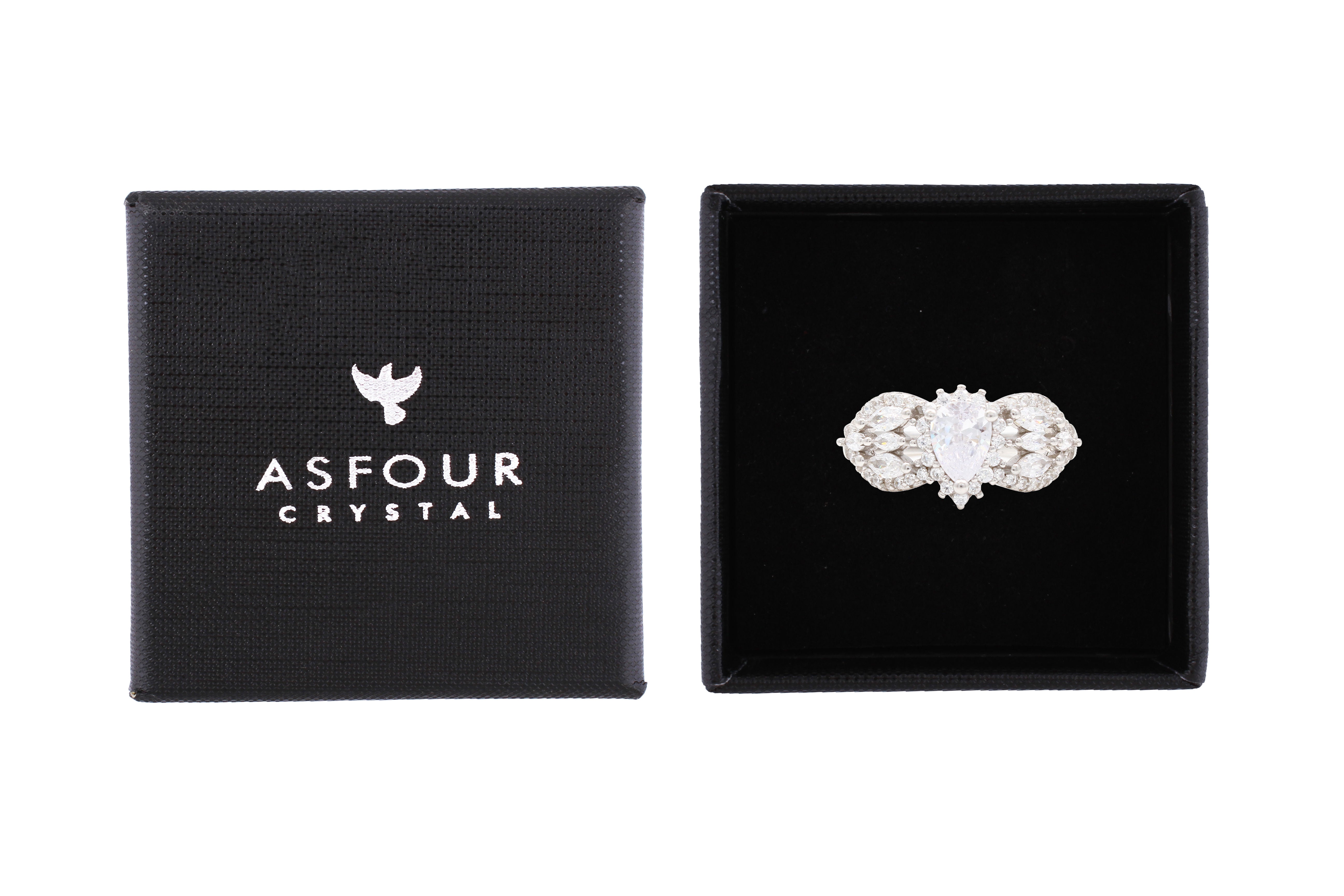 Asfour Cluster Ring With Pear Design Inlaid With Zircon In 925 Sterling Silver RR0350-W-7