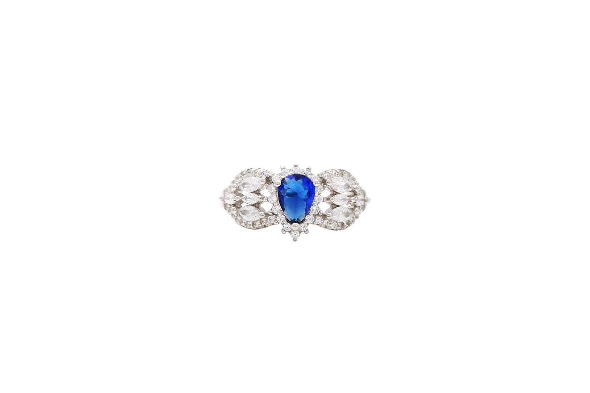 Asfour Cluster Ring With Blue Pear Design In 925 Sterling Silver RR0350-WB-7