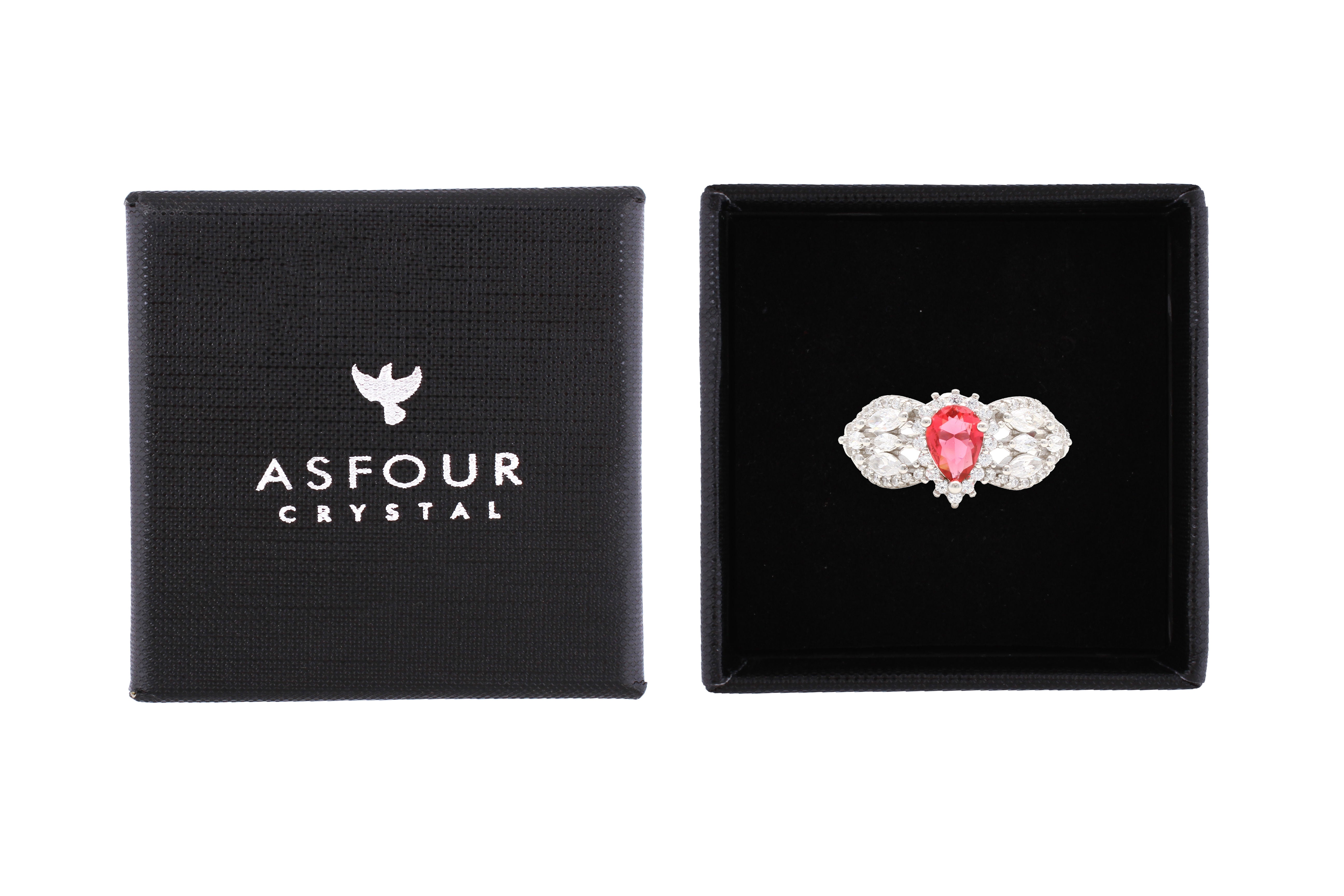 Asfour Cluster Ring With Fuchsia Pear Design In 925 Sterling Silver RR0350-WF-7