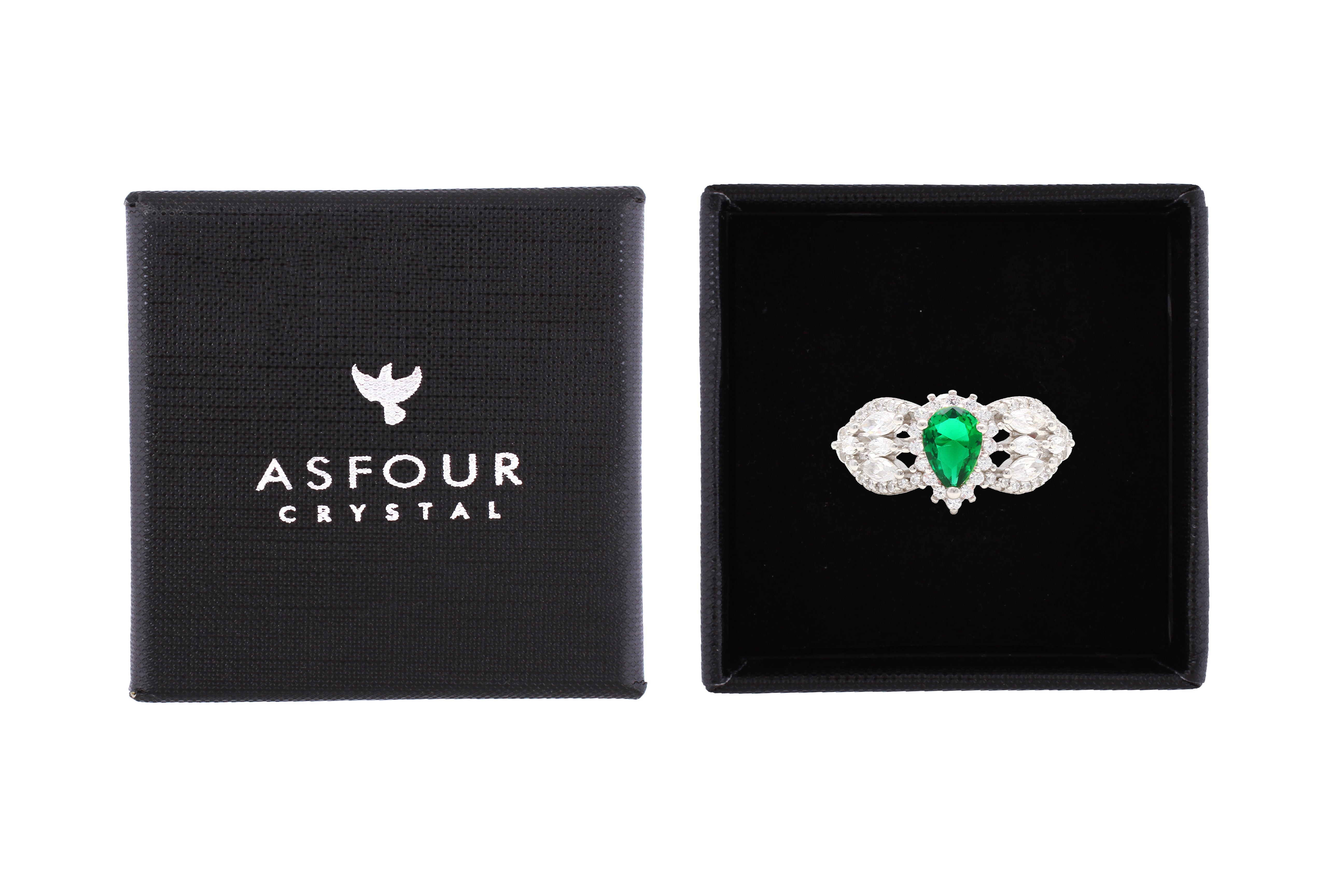 Asfour Cluster Ring With Green Pear Design In 925 Sterling Silver RR0350-WG-7