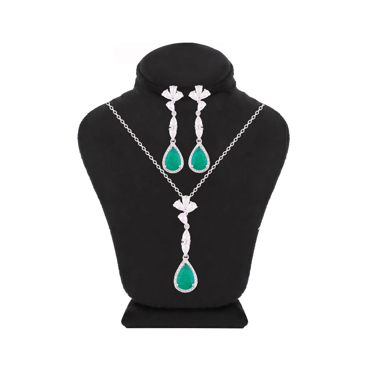 Asfour Crystal Jewelry Set With Decorative Emerald Pear Design In 925 Sterling Silver-SD0008-G