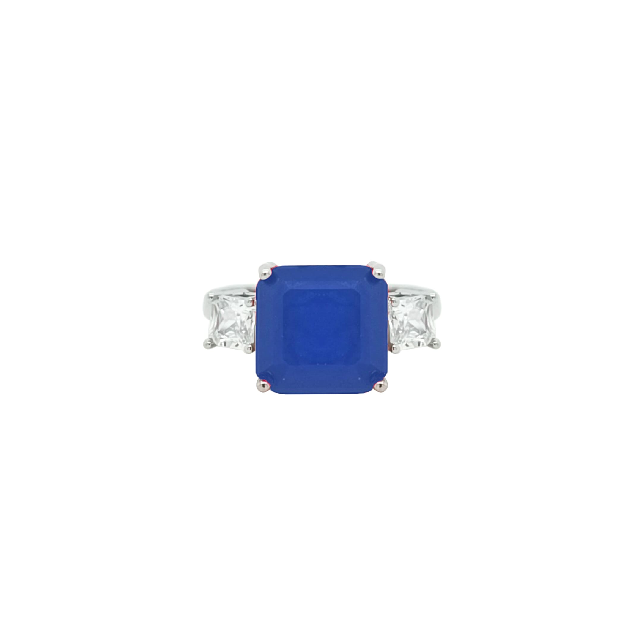 Asfour Crystal  Jewelry Set Of Necklace & Earrings & Ring With Blue Square Design Inlaid With Zircon In 925 Sterling Silver-SD0014-B-6