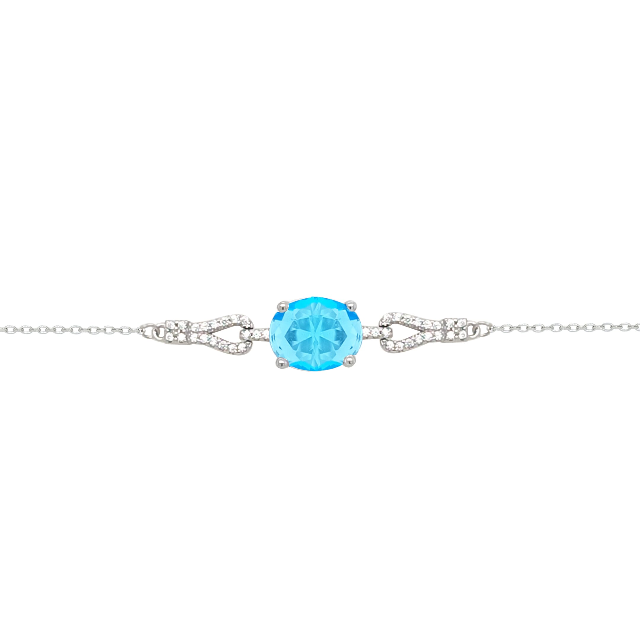 Asfour Crystal  Jewelry Set Of Necklace & Bracelet & Earrings And Ring With Decorative Aquamarine Oval Design In 925 Sterling Silver-SD0018-M-8