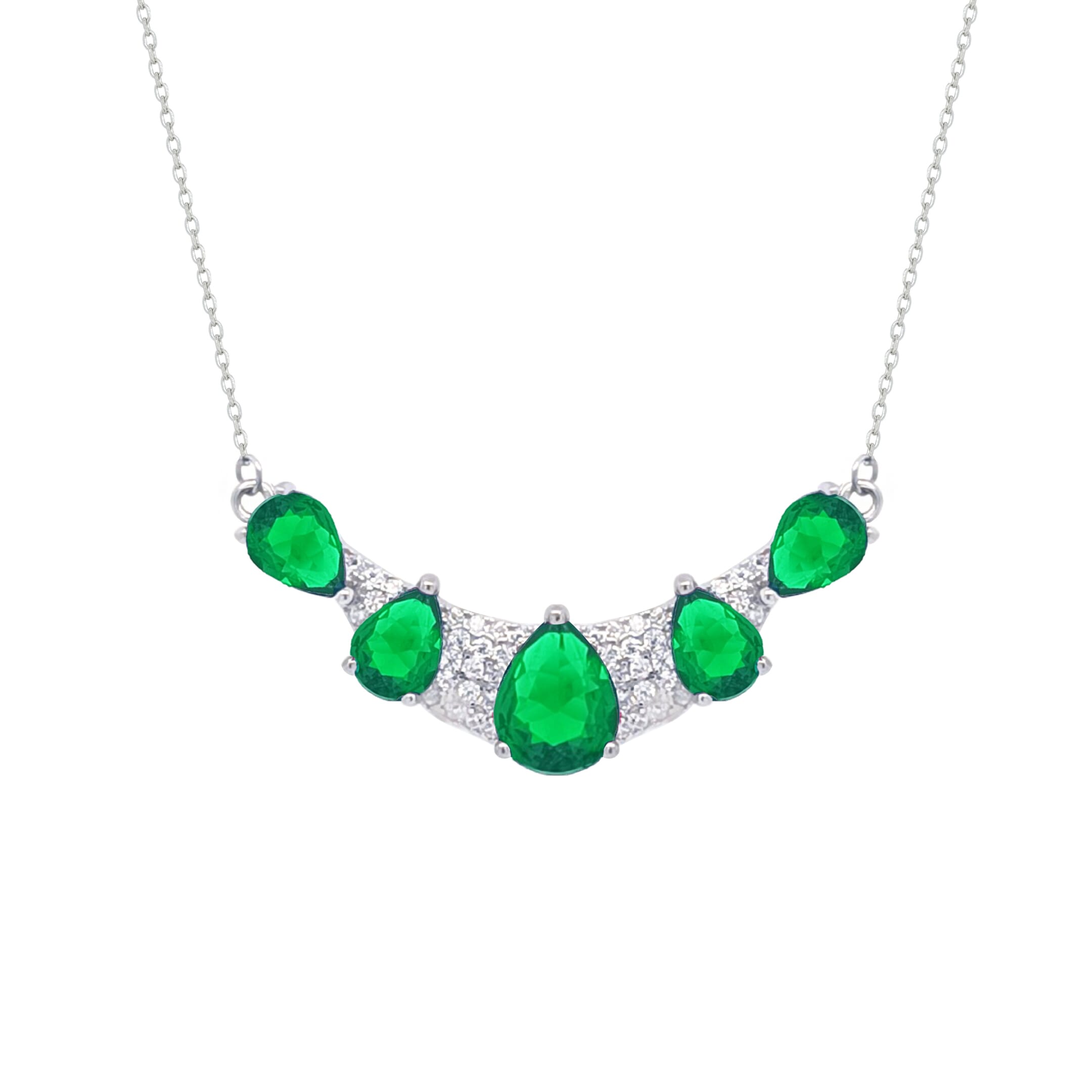 Asfour Crystal  Jewelry Set Of Necklace & Bracelet & Earrings And Ring With Decorative Emerald Pear Design In 925 Sterling Silver-SD0019-G-9