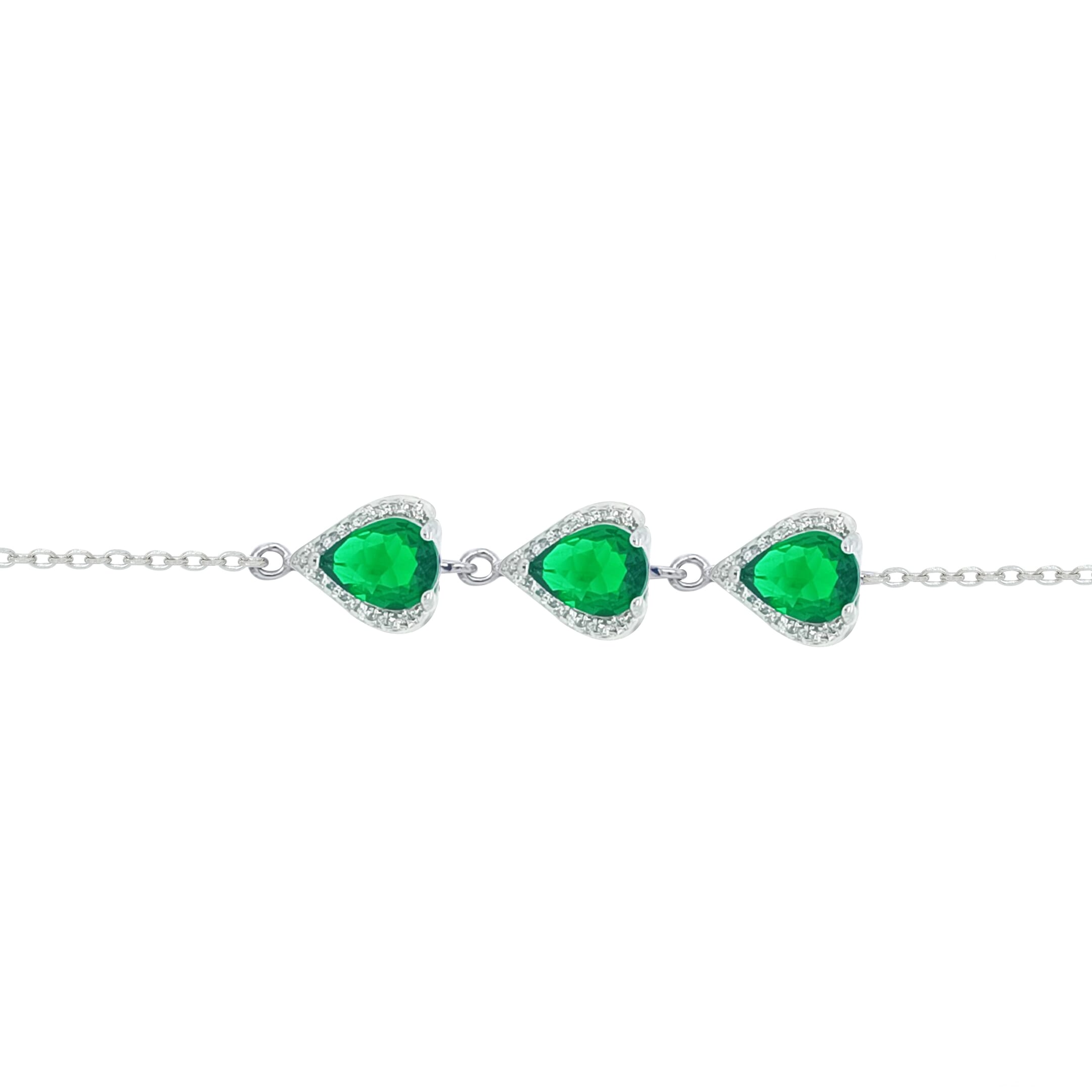 Asfour Crystal  Jewelry Set Of Necklace & Bracelet & Earrings And Ring With Decorative Emerald Pear Design In 925 Sterling Silver-SD0019-G-9