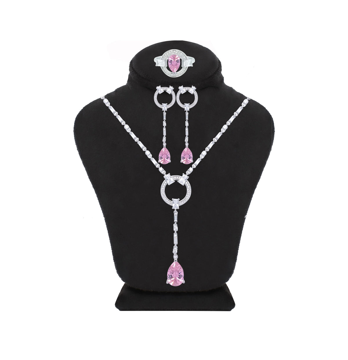 Asfour Crystal Jewelry Set With Rose Decorative Pear Design In 925 Sterling Silver-SD0029-WO-8