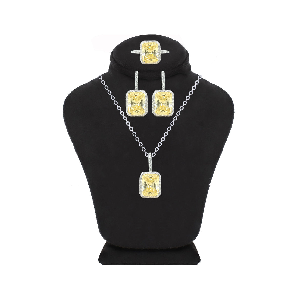 Asfour Crystal Jewelry Set With Yellow Emerald Design In 925 Sterling Silver-SD0030-Y-7