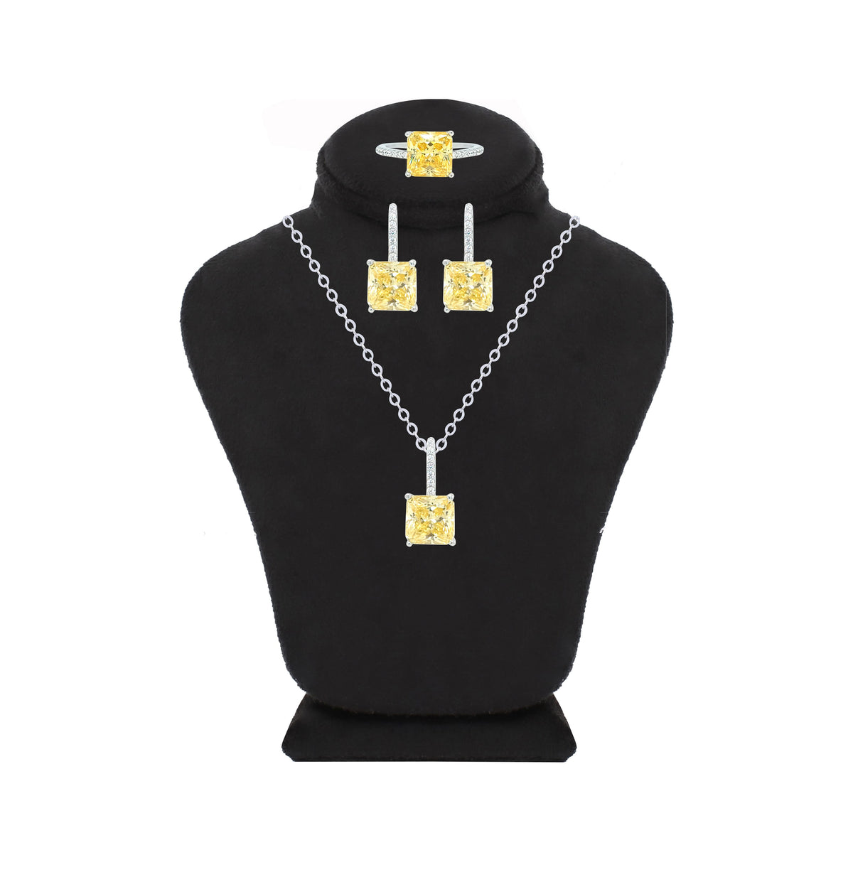 Asfour Crystal Jewelry Set With Yellow Square Design In 925 Sterling Silver-SD0031-Y-8