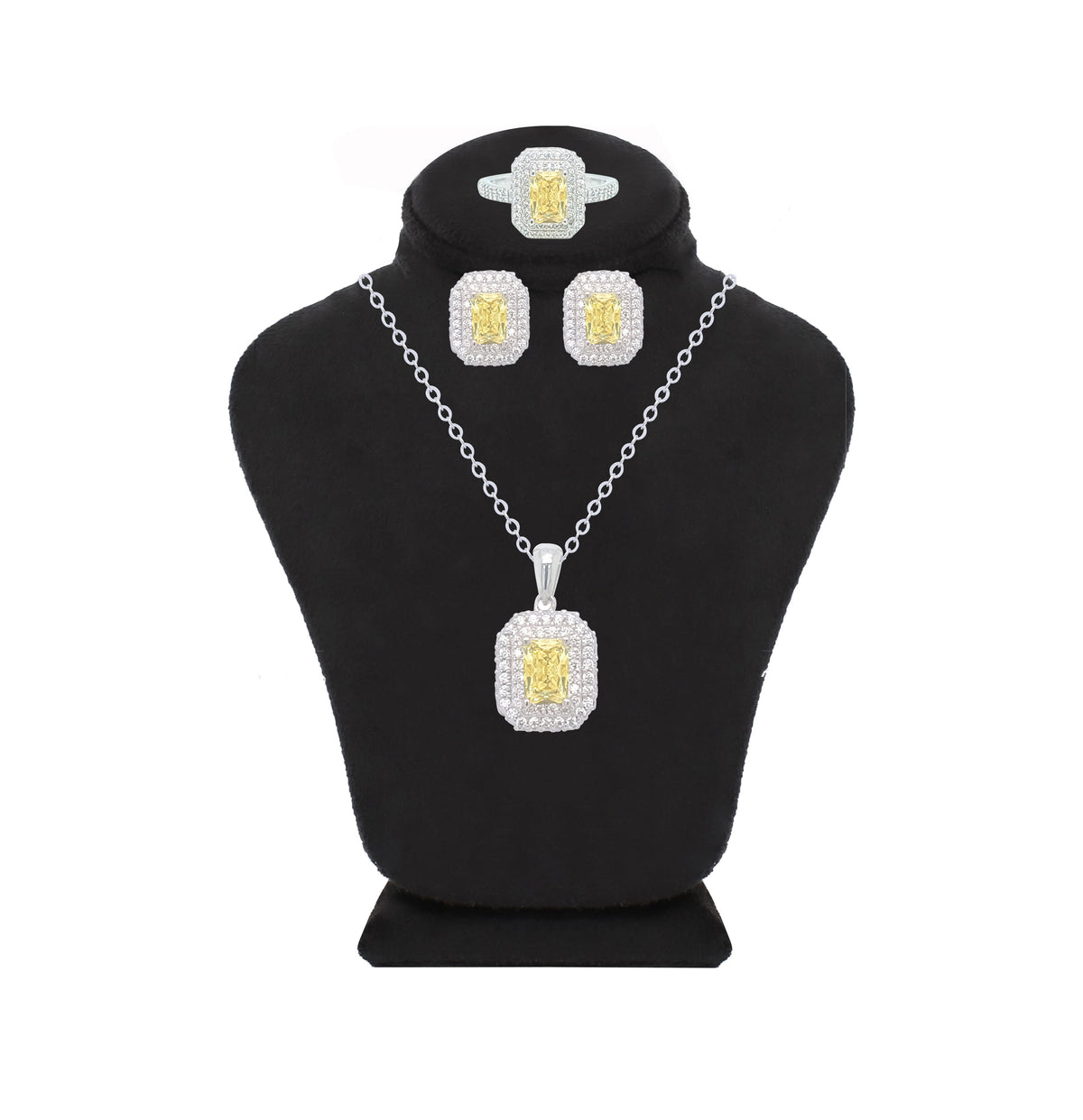 Asfour Crystal Jewelry Set With Decorative Yellow Emerald Design In 925 Sterling Silver-SD0034-Y-8