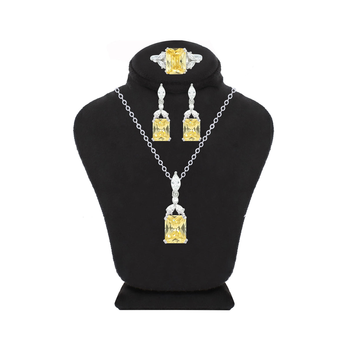 Asfour Crystal Jewelry Set With Decorative Yellow Emerald Design In 925 Sterling Silver-SD0035-Y-8