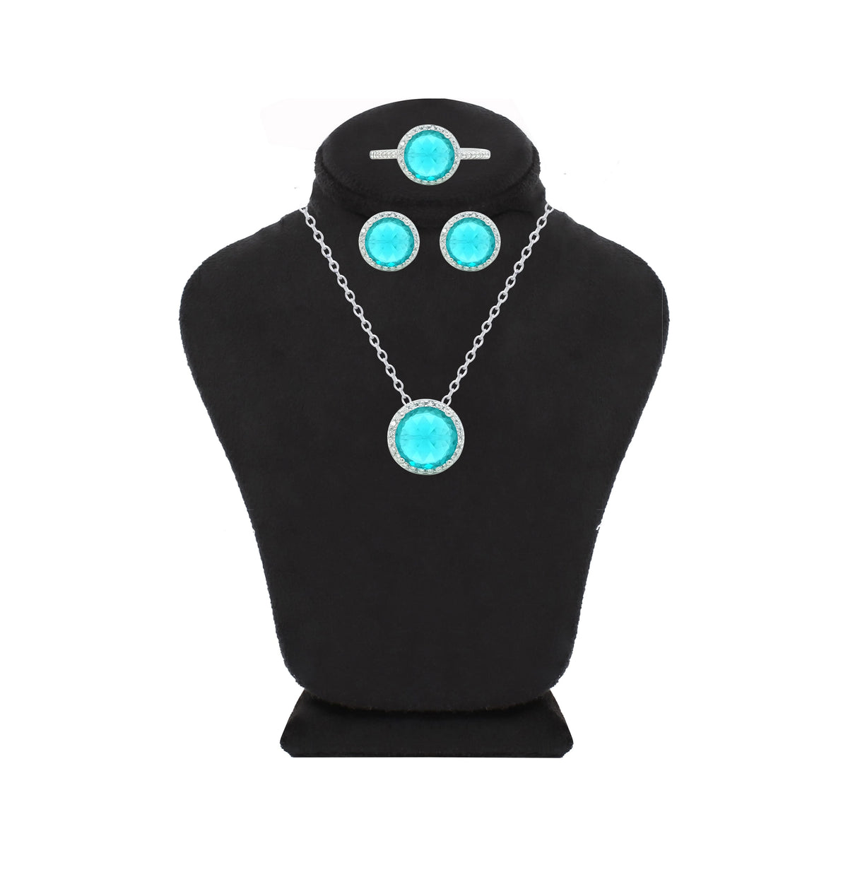 Asfour Crystal Jewelry Set With Blue Zircon Round Design In 925 Sterling Silver-SD0039-ZR-8