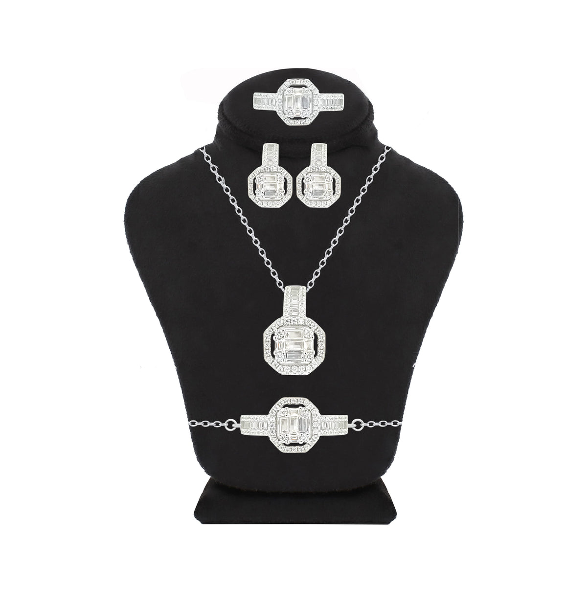 Asfour Crystal Jewelry Set With Art Deco Zircon Design In 925 Sterling Silver-SD0042-8