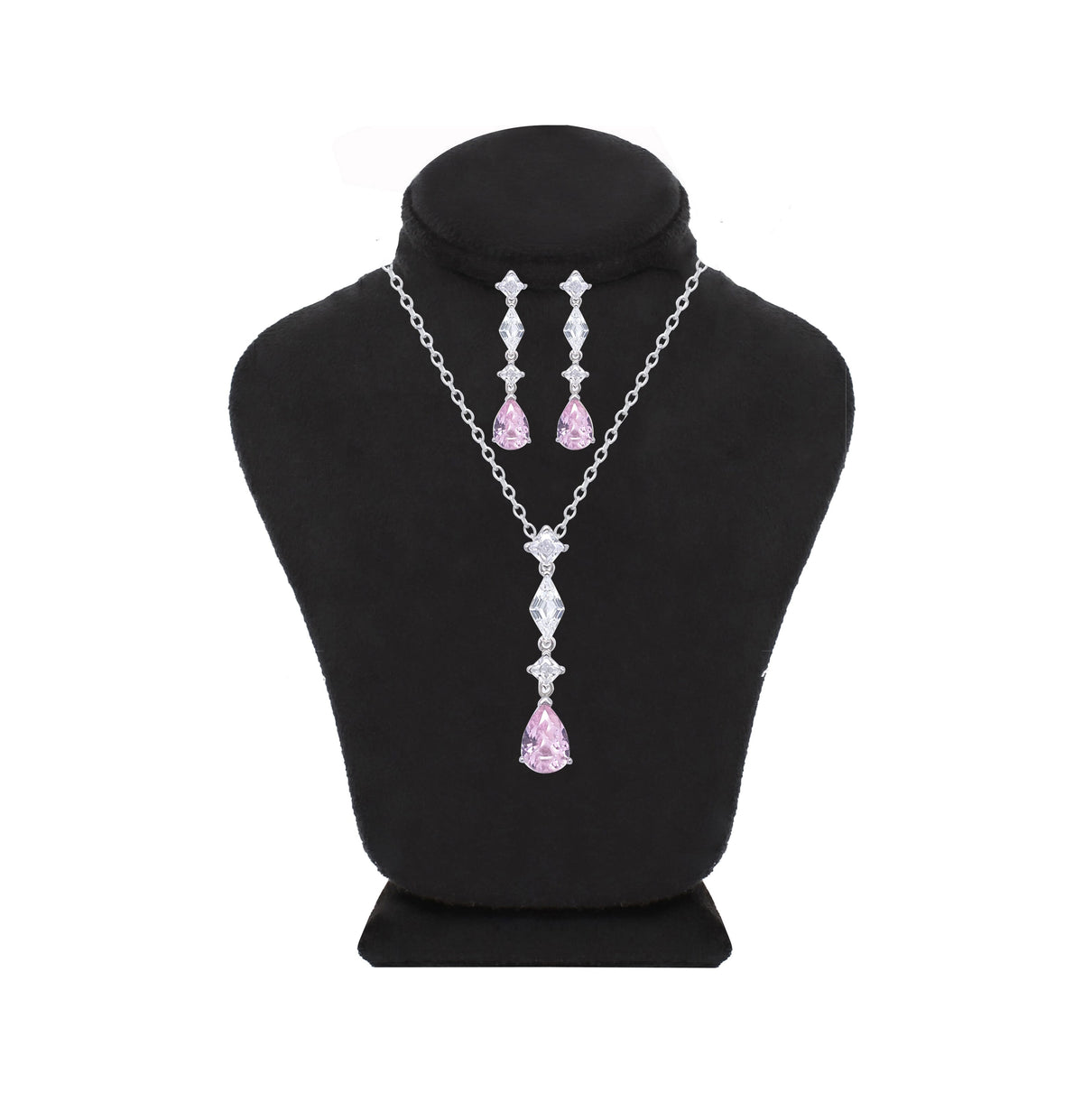 Asfour Crystal Jewelry Set With Rose Decorative Pear Zircon In 925 Sterling Silver-SD0043-WO