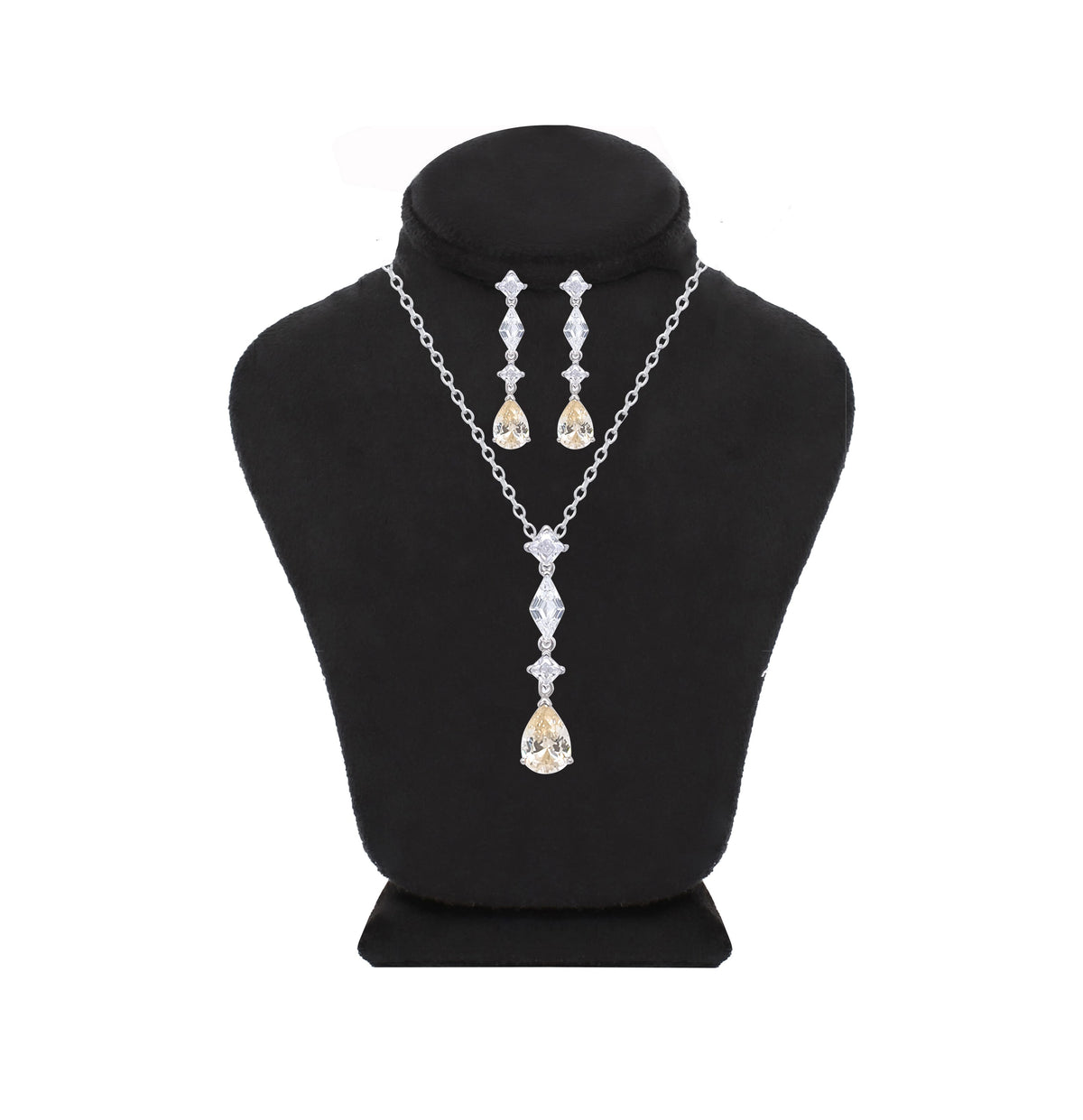 Asfour Crystal Jewelry Set With Yellow Decorative Pear Zircon In 925 Sterling Silver-SD0043-WY