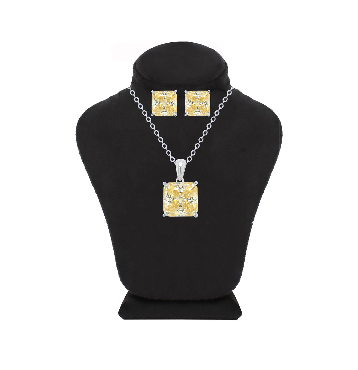 Asfour Crystal Jewelry Set With Yellow Square Zircon Design In 925 Sterling Silver-SD0044-Y