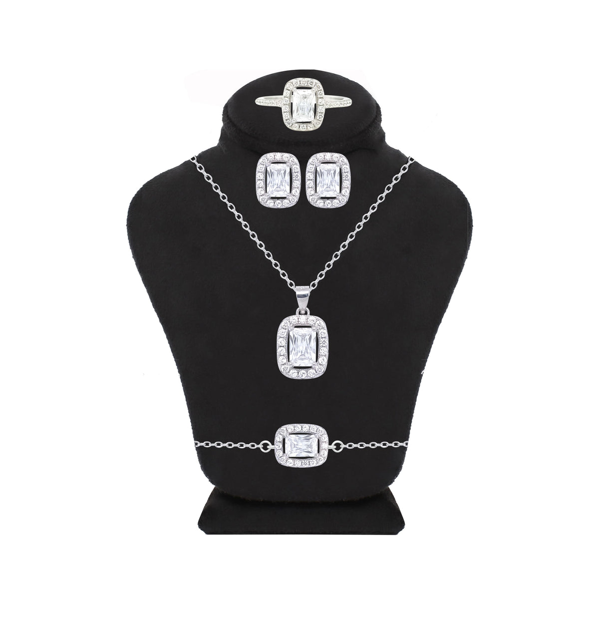 Asfour Crystal Jewelry Set With Decorative Emerald Zircon Design In 925 Sterling Silver-SD0046-8