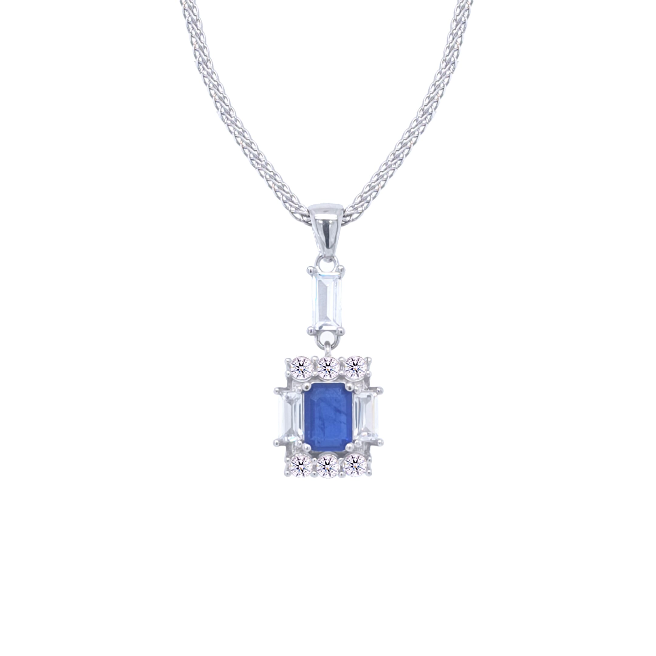 Asfour Crystal Jewelry Set With Decorative Blue Emerald Design In 925 Sterling Silver-SD0050-B-7