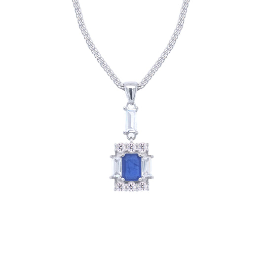 Asfour Crystal Jewelry Set With Decorative Blue Emerald Design In 925 Sterling Silver-SD0050-B-7