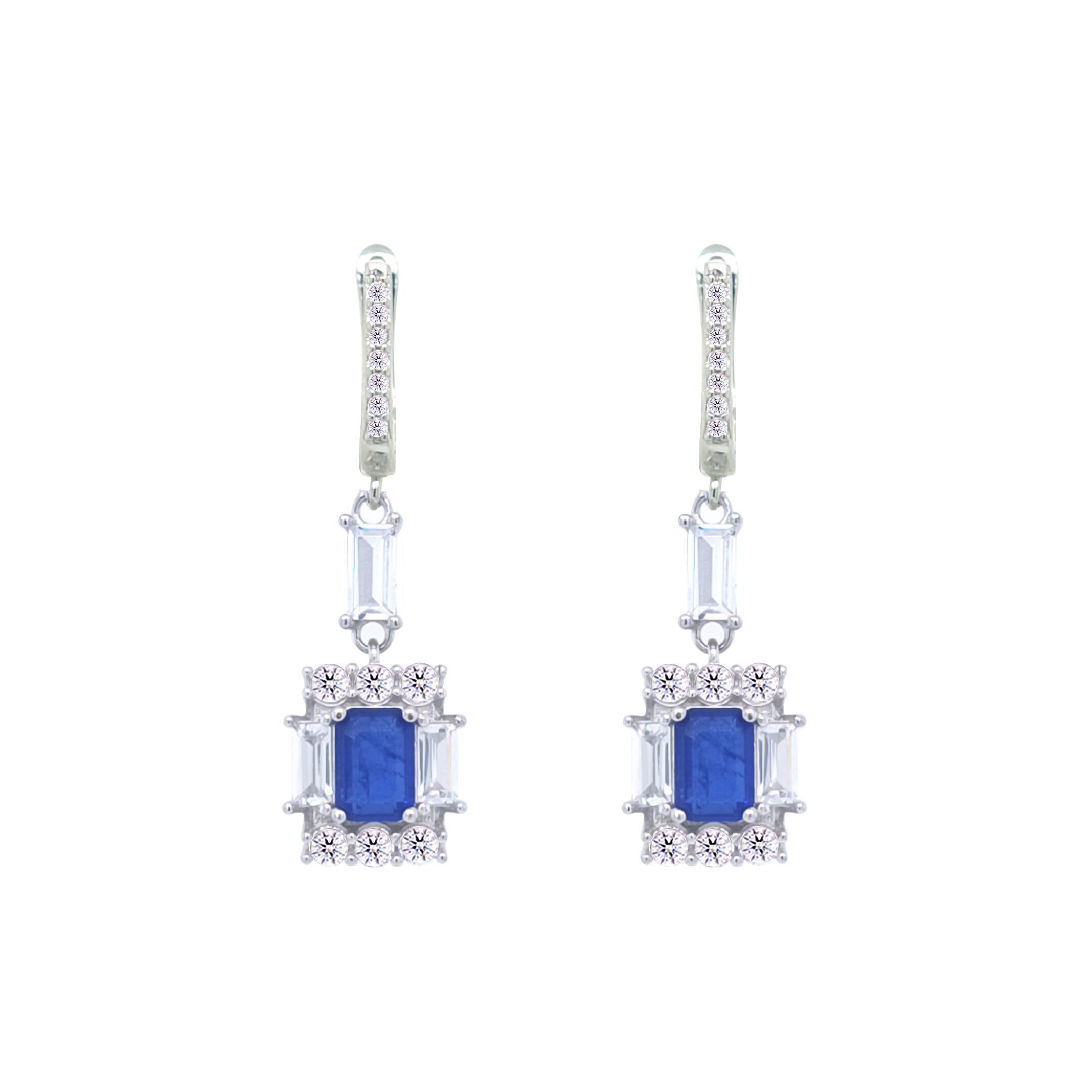 Asfour Crystal Jewelry Set With Decorative Blue Emerald Design In 925 Sterling Silver-SD0050-B-7