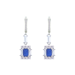 Asfour Crystal Jewelry Set With Decorative Blue Emerald Design In 925 Sterling Silver-SD0050-B-7