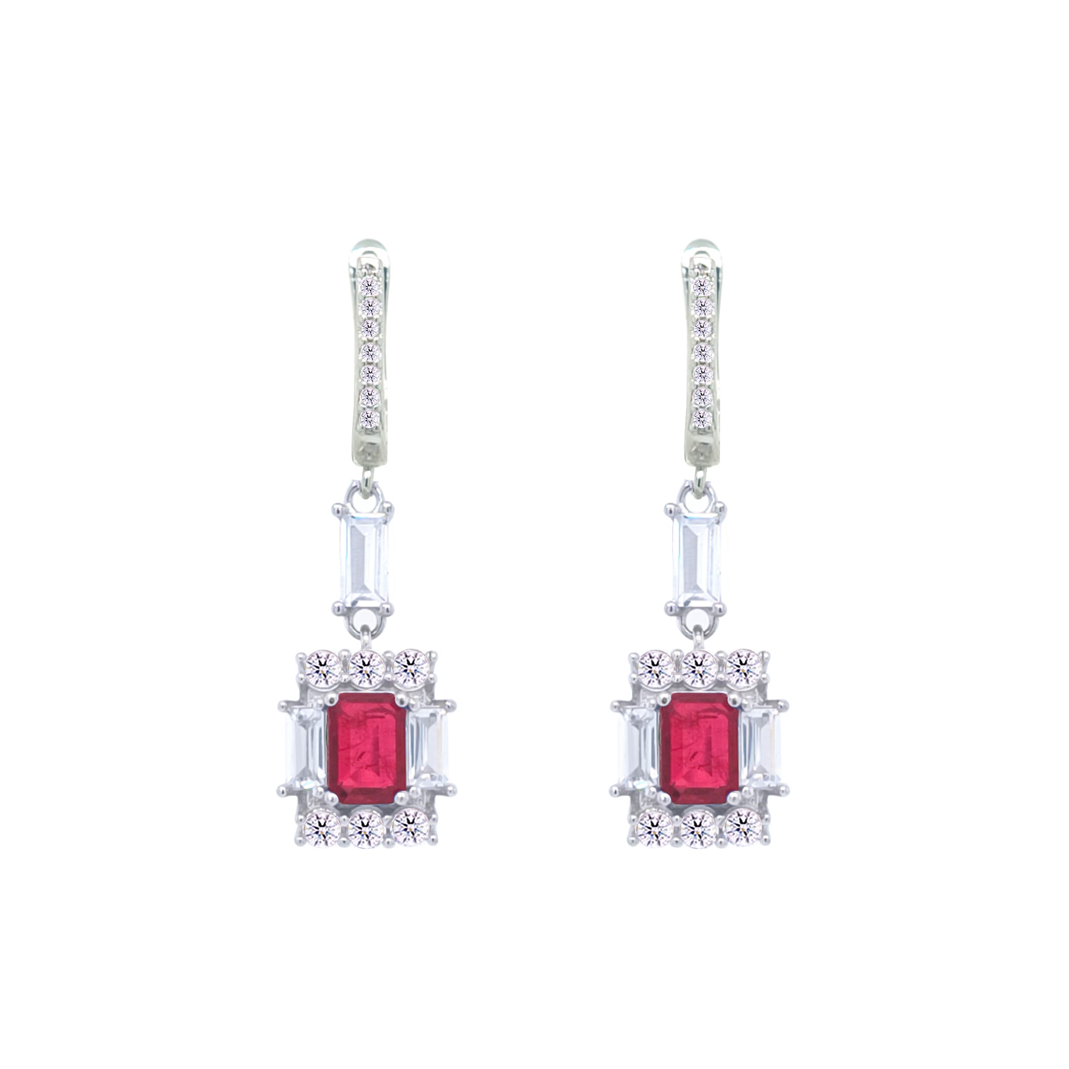 Asfour Crystal Jewelry Set With Decorative Fuchsia Emerald Design In 925 Sterling Silver-SD0050-F-7