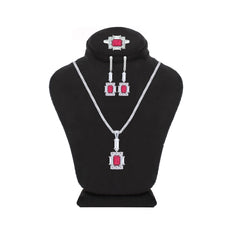 Asfour Creations Jewelry Set With Decorative Fuchsia Emerald Design In 925 Sterling Silver – SD0050-F-9