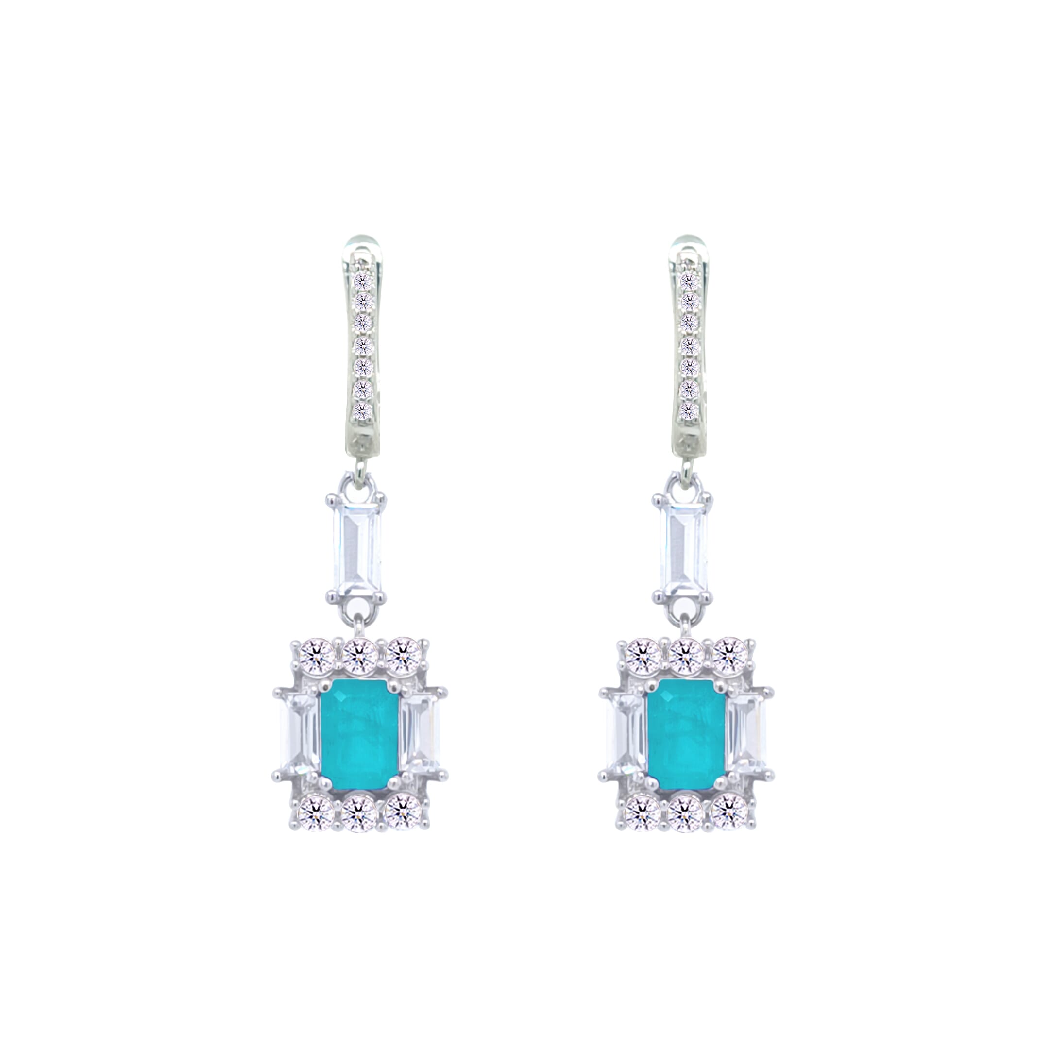 Asfour Crystal Jewelry Set With Decorative Turquoise Emerald Design In 925 Sterling Silver-SD0050-GC-7