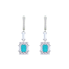 Asfour Crystal Jewelry Set With Decorative Turquoise Emerald Design In 925 Sterling Silver-SD0050-GC-7