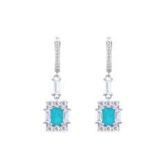 Asfour Crystal Jewelry Set With Decorative Turquoise Emerald Design In 925 Sterling Silver-SD0050-GC-9