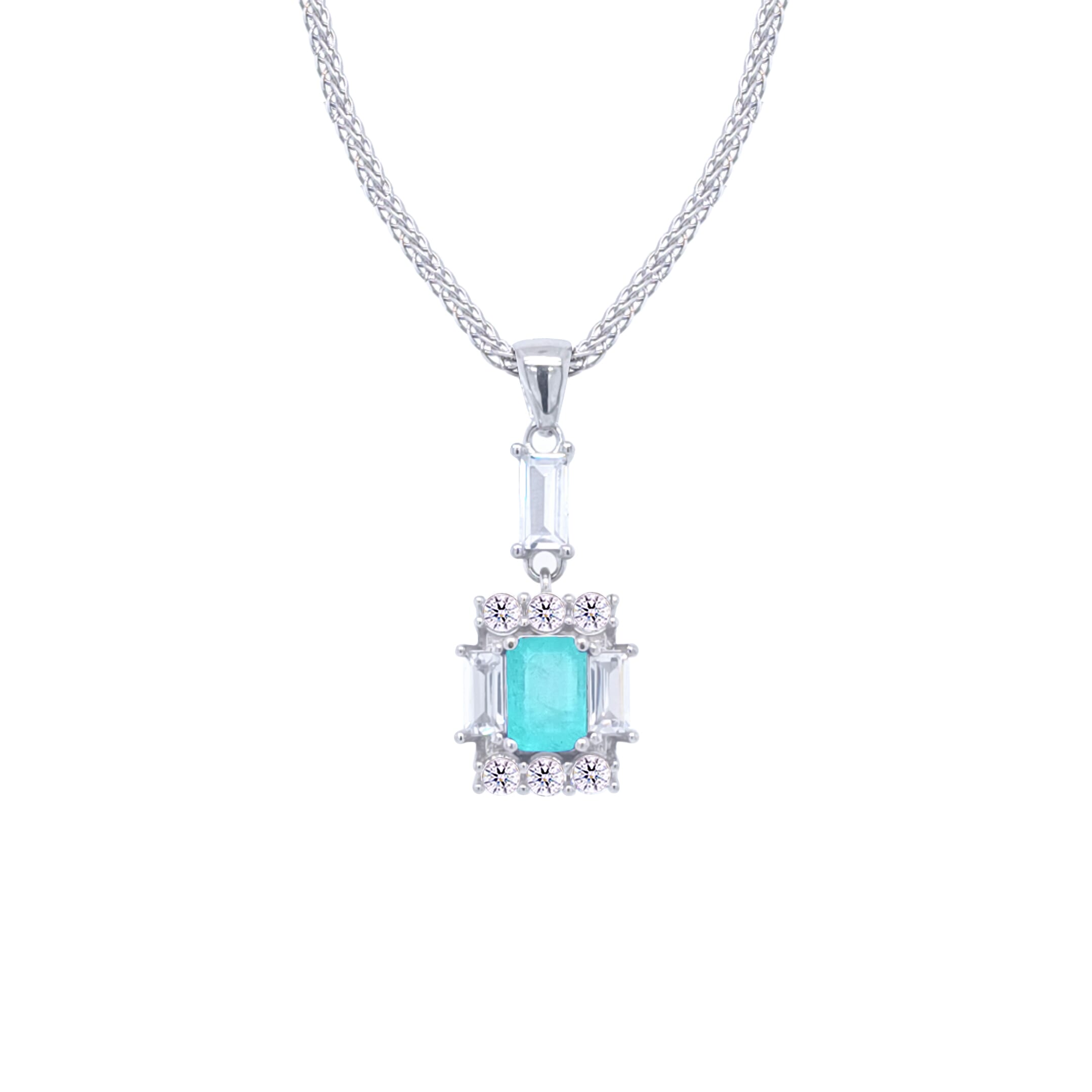 Asfour Crystal Jewelry Set With Decorative Light Turquoise Emerald Design In 925 Sterling Silver-SD0050-LGC-8