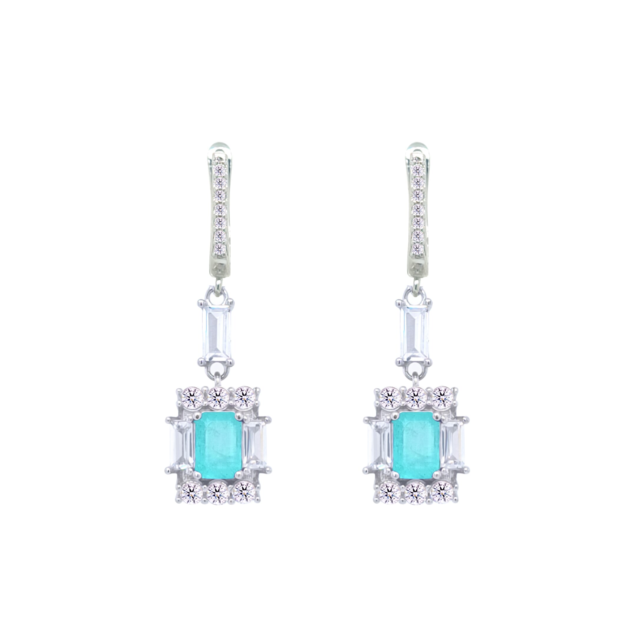 Asfour Crystal Jewelry Set With Decorative Light Turquoise Emerald Design In 925 Sterling Silver-SD0050-LGC-8