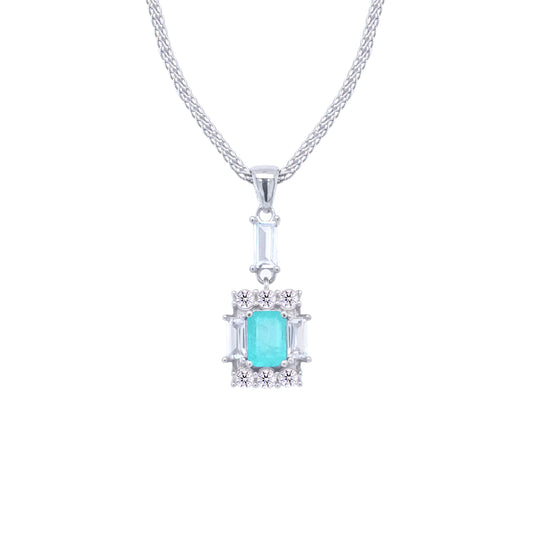 Asfour Crystal Jewelry Set With Decorative Light Turquoise Emerald Design In 925 Sterling Silver-SD0050-LGC-9