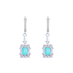 Asfour Crystal Jewelry Set With Decorative Light Turquoise Emerald Design In 925 Sterling Silver-SD0050-LGC-9