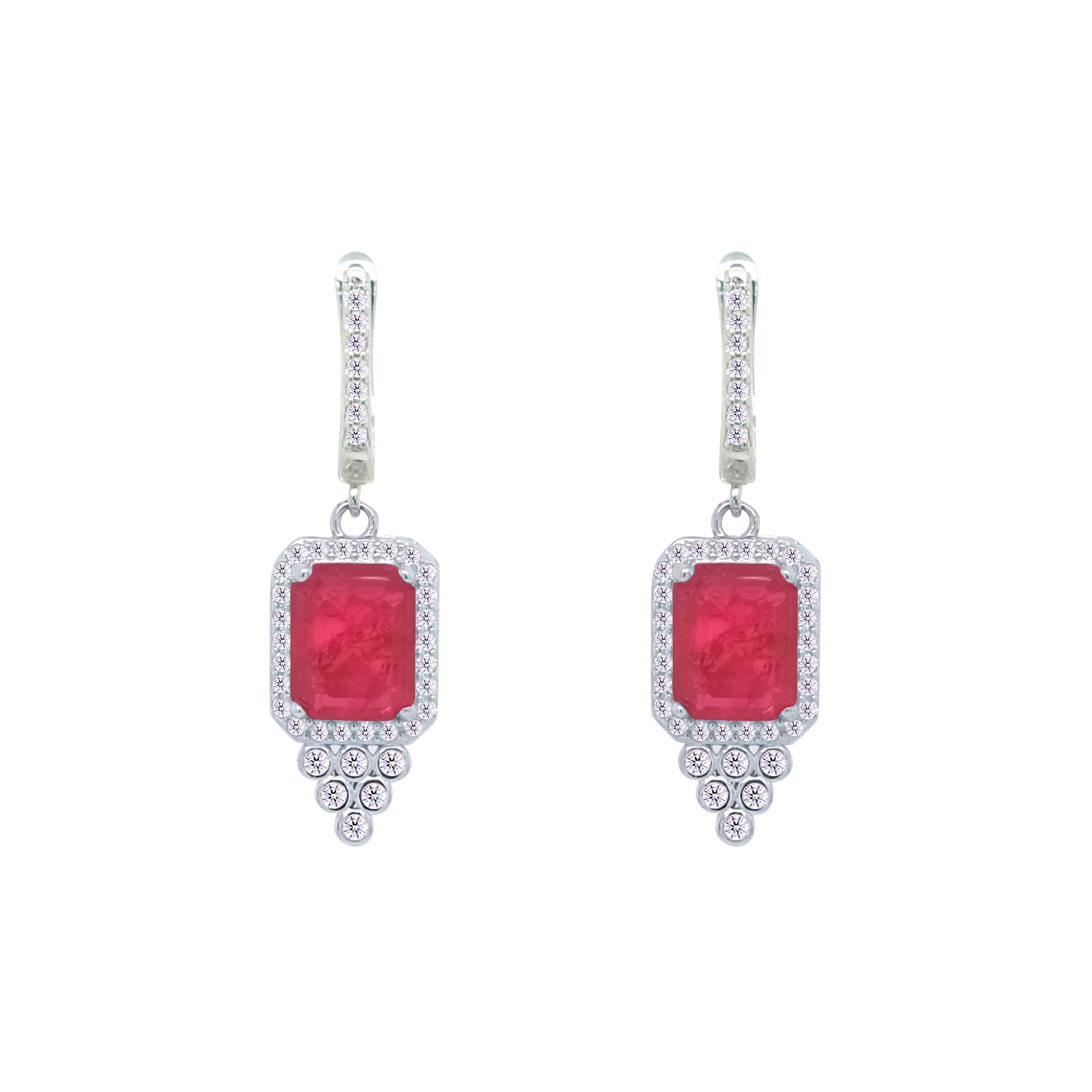 Asfour Crystal Jewelry Set With Decorative Fuchsia Emerald Design In 925 Sterling Silver-SD0051-F-7