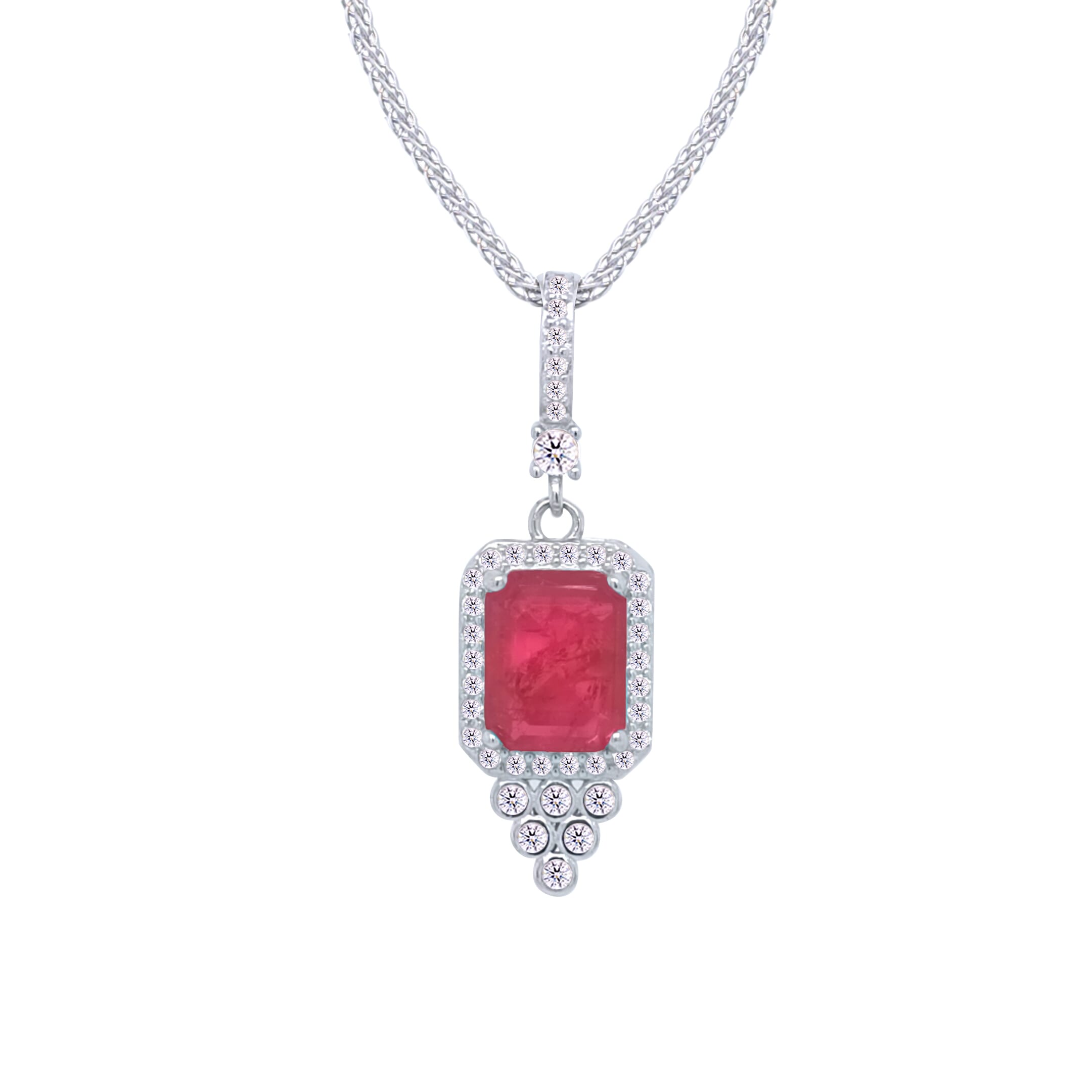 Asfour Crystal Jewelry Set With Decorative Fuchsia Emerald Design In 925 Sterling Silver-SD0051-F-8