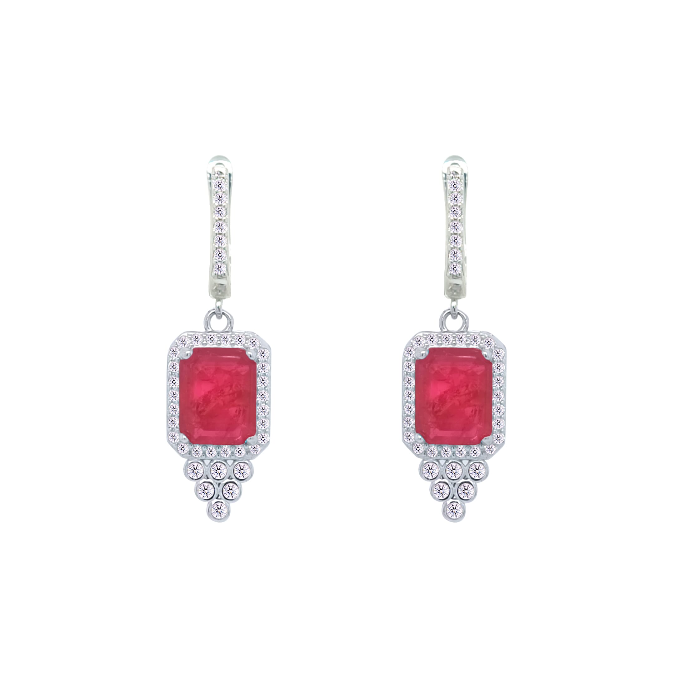 Asfour Crystal Jewelry Set With Decorative Fuchsia Emerald Design In 925 Sterling Silver-SD0051-F-8