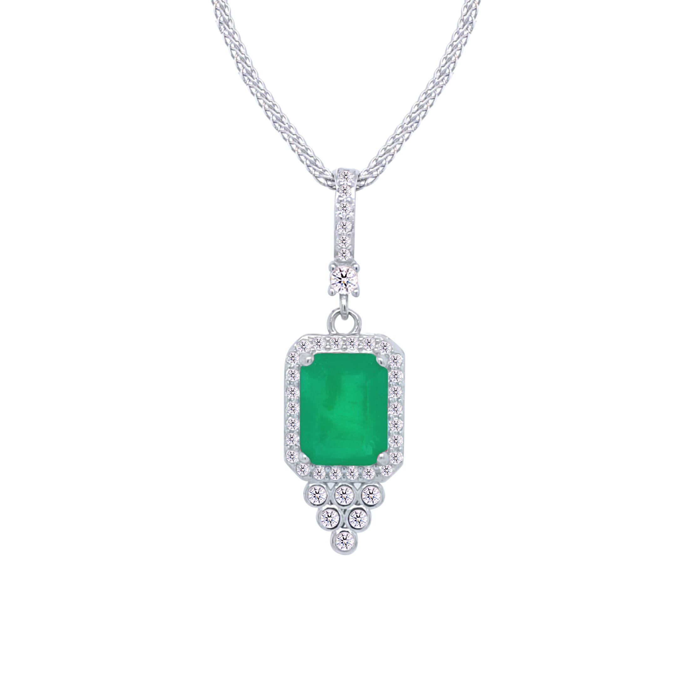 Asfour Crystal Jewelry Set With Decorative Emerald Design In 925 Sterling Silver-SD0051-G-8