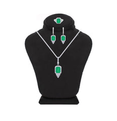 عصفور كريستال طقم فضة عيار 925 بتصميم اميرالد زخرفي اخضر مرصع بفصوص الزركون - SD0051-G-9
