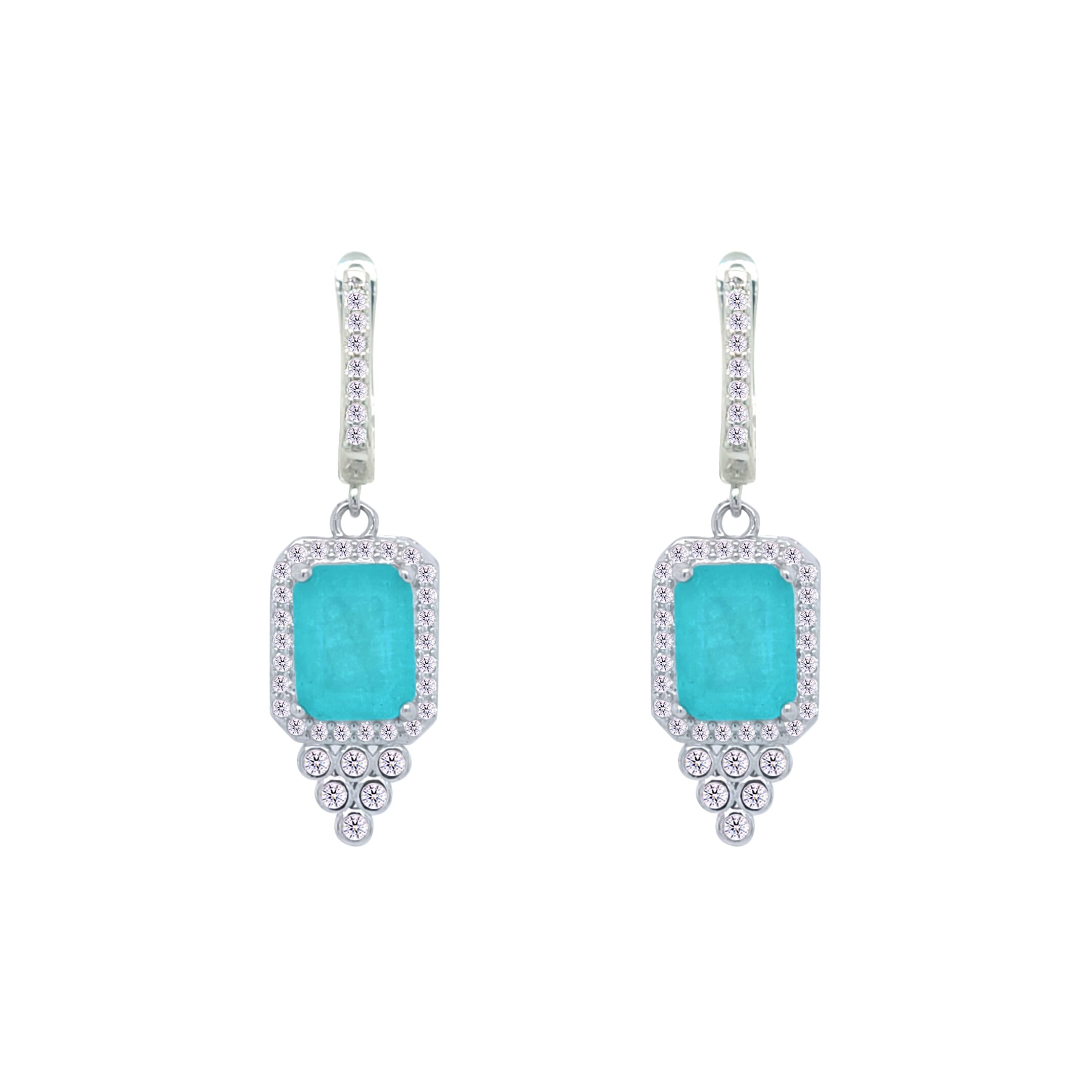 Asfour Crystal Jewelry Set With Decorative Turquoise Emerald Design In 925 Sterling Silver-SD0051-GC-8