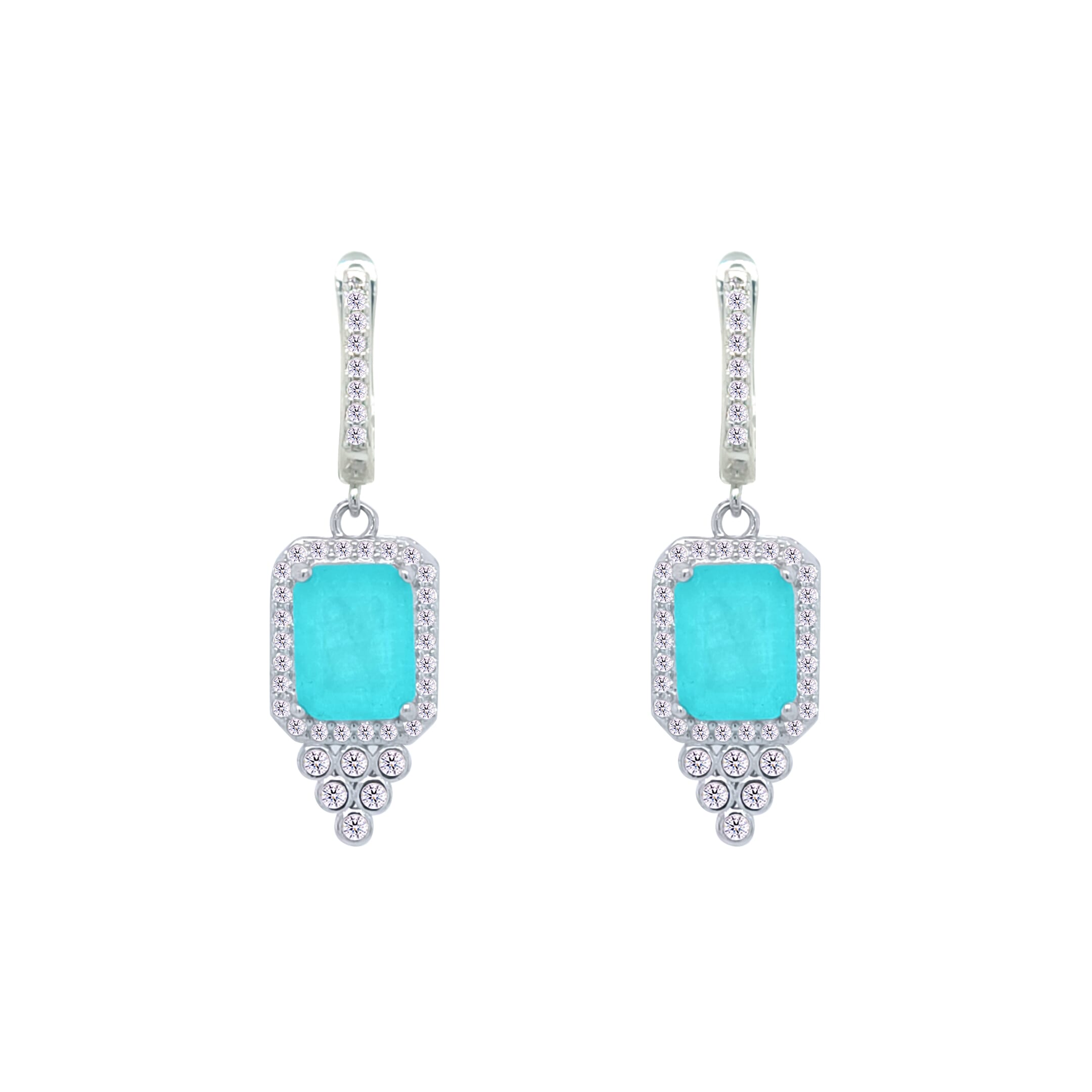 Asfour Crystal Jewelry Set With Decorative Turquoise Emerald Design In 925 Sterling Silver-SD0051-LGC-7