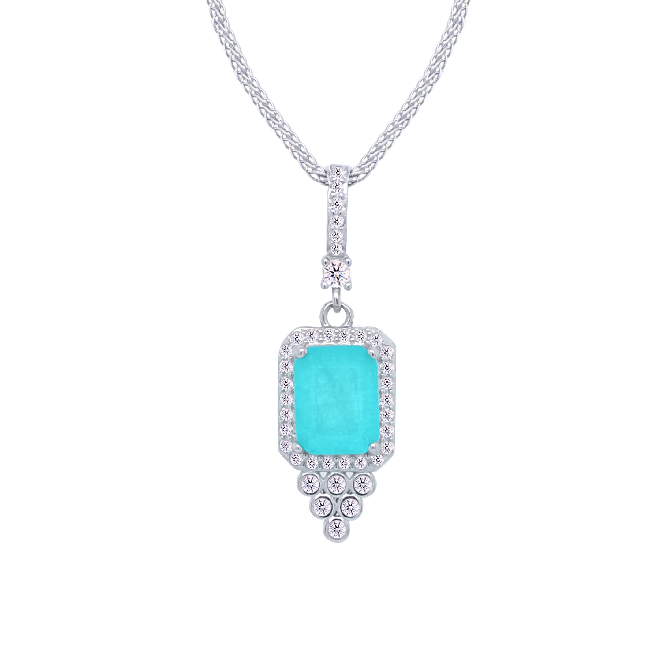 Asfour Crystal Jewelry Set With Decorative Turquoise Emerald Design In 925 Sterling Silver-SD0051-LGC-8